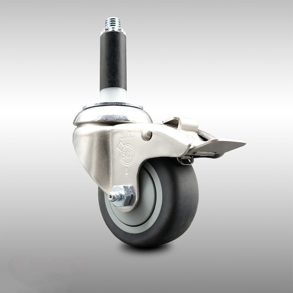 Service Caster 3 Inch 316SS Thermoplastic Rubber Swivel 3/4 Inch Stem Caster Lock Brake SCC SCC-SS316TTLEX20S314-TPRB-34 - main